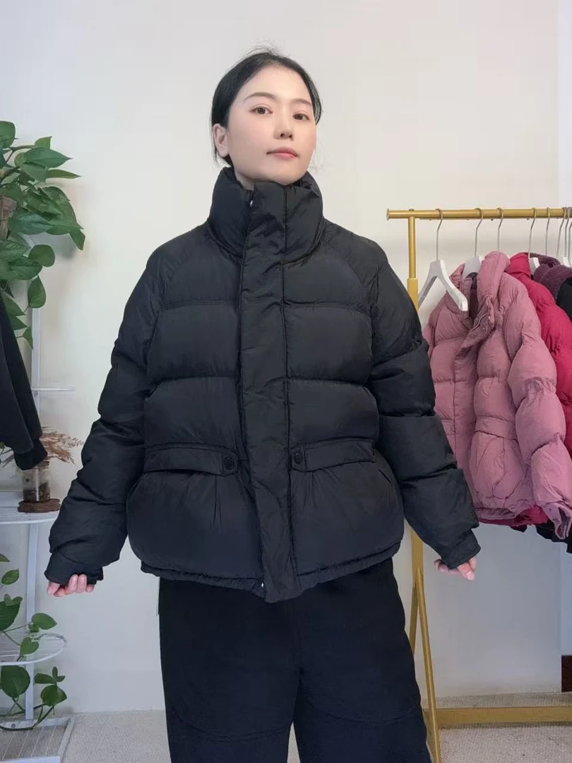 B217251女常规长袖保暖短款连帽棉衣棉服纯色百搭冬季女士