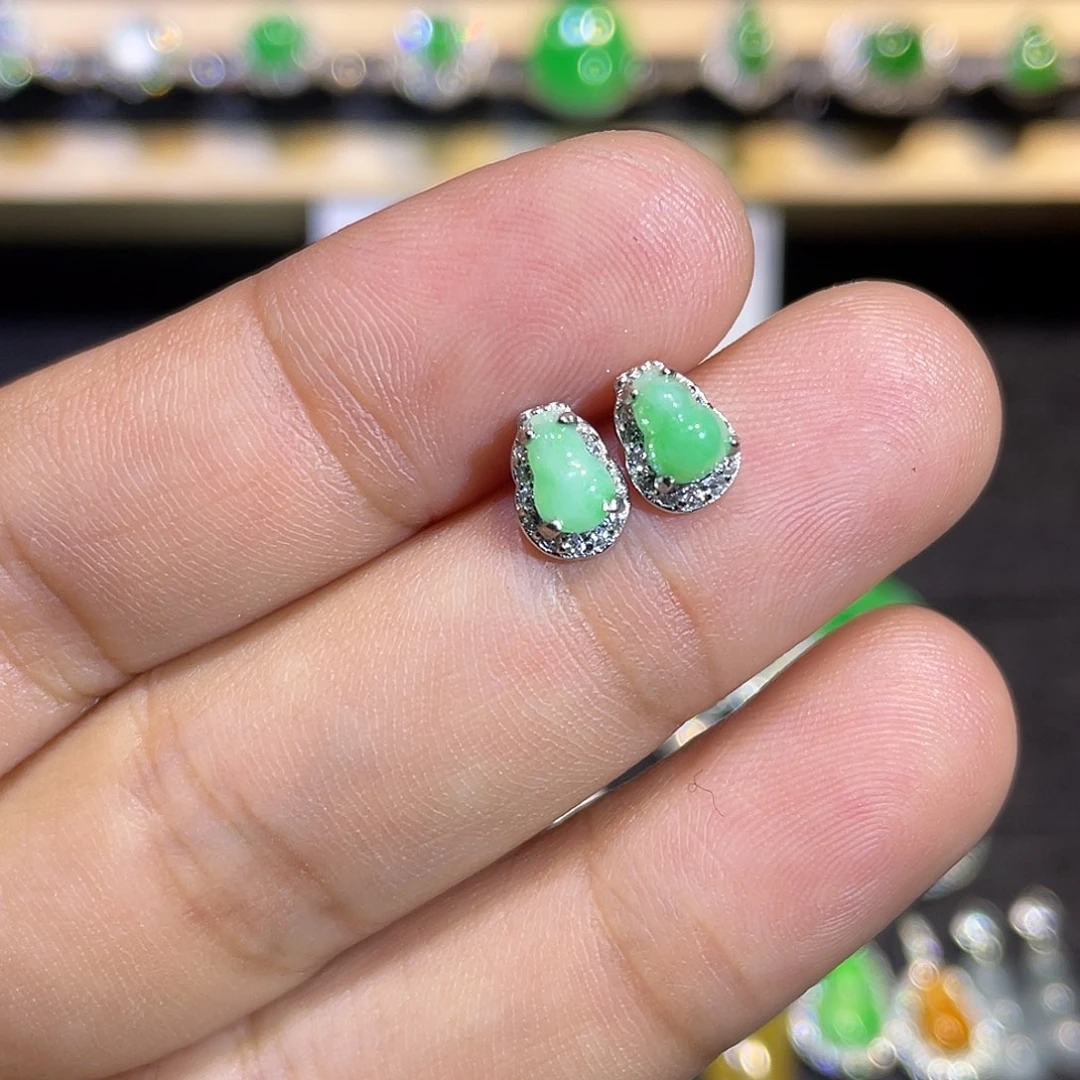 翡翠银S925镶嵌耳钉