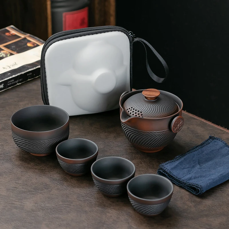 紫陶旅行茶具套装主人一壶四杯车载户外便携式陶瓷快客杯壶收纳包