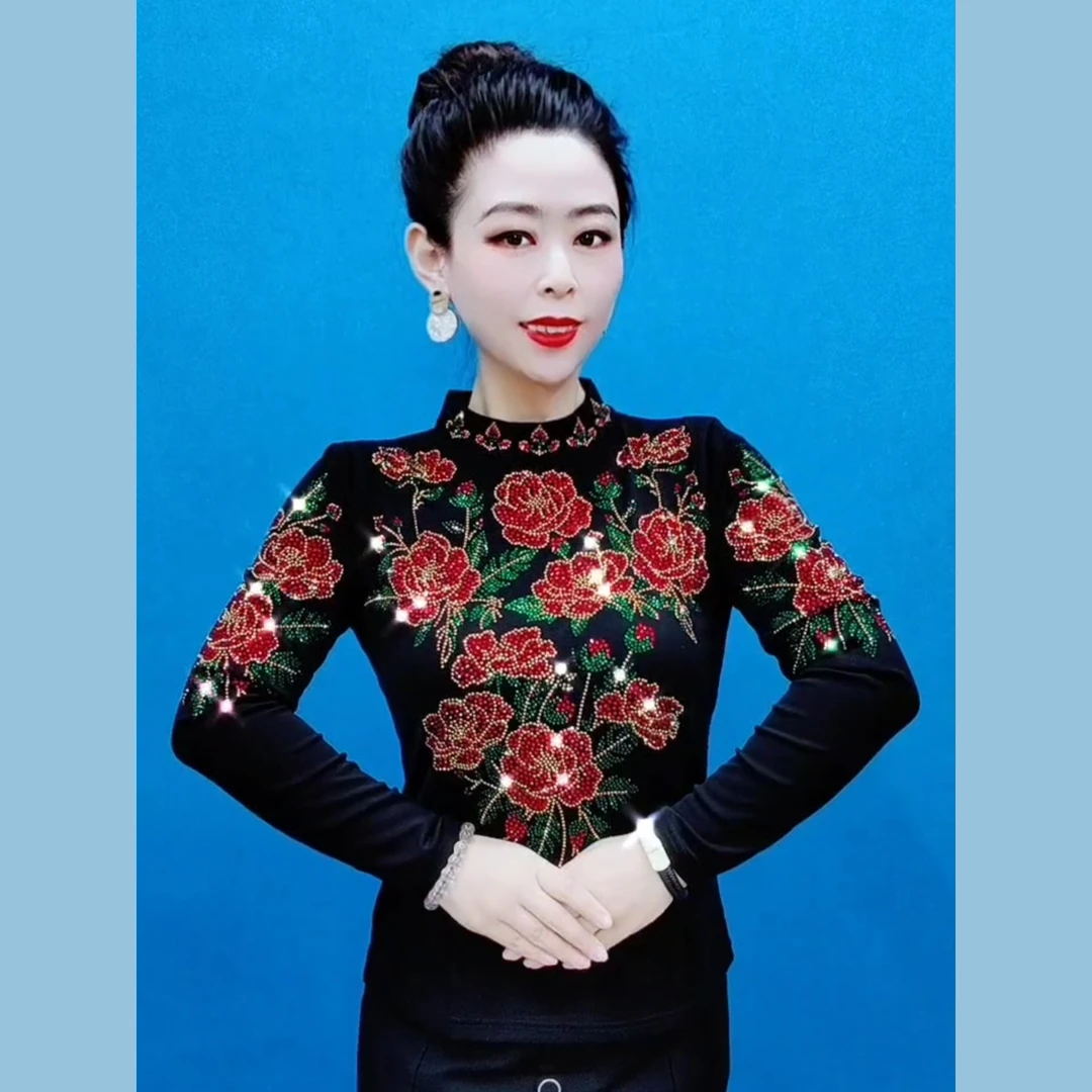 新款156不加绒大码中老年修身显瘦打底衫复古百搭妈妈装