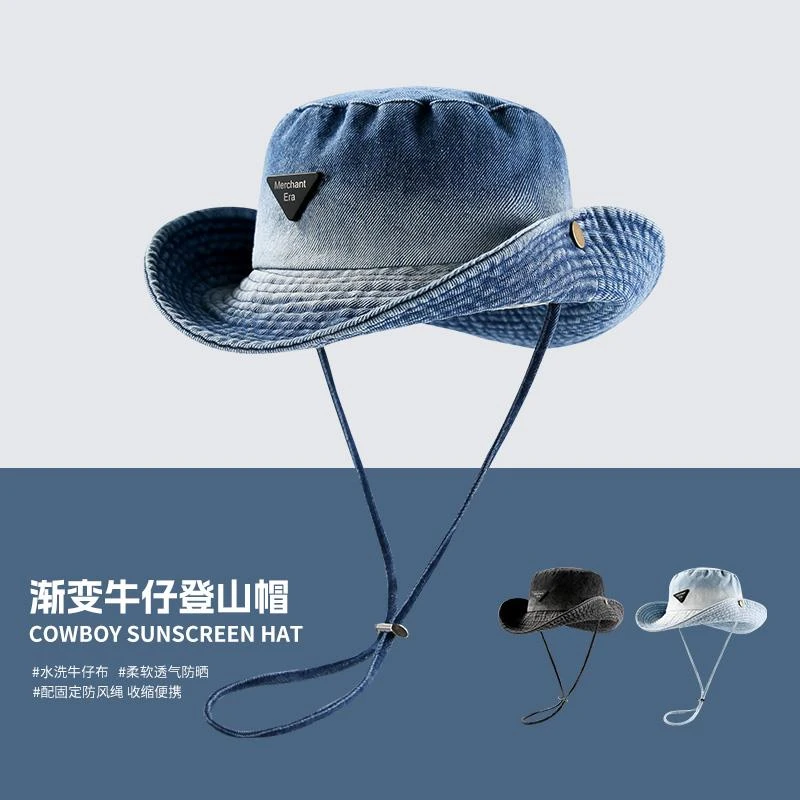 水洗牛仔渔夫帽女春夏季韩版大帽檐遮阳防晒帽日系显脸小登山帽子