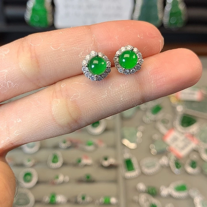 翡翠未镶嵌耳饰耳钉