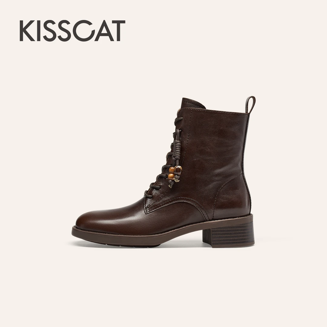 【商场同款】接吻猫马丁靴[黑胶唱片]25秋新款复古英伦风KA65701-53