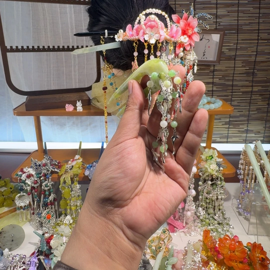 蛇纹石玉合金发饰