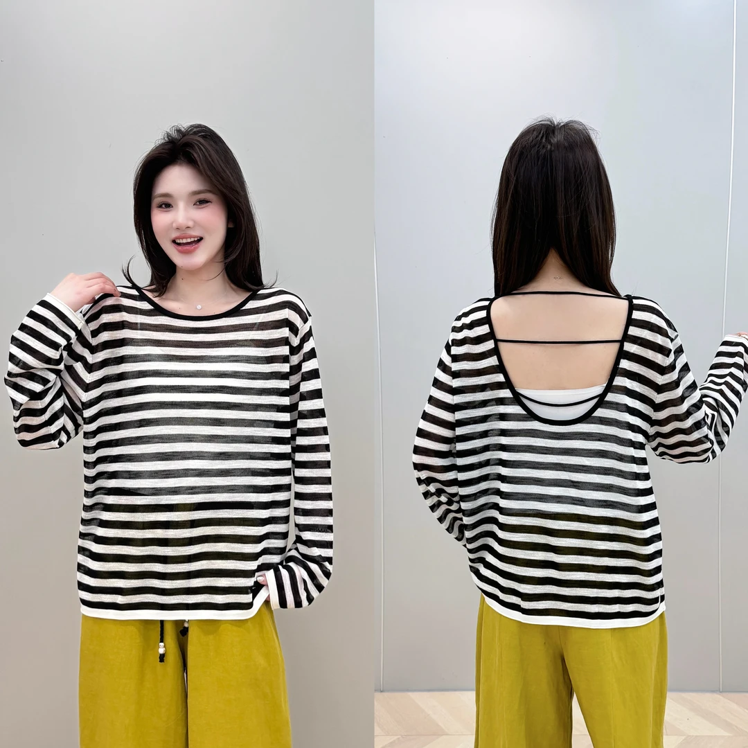 【L.P.L meng】2025夏季新款小众条纹设计通勤显瘦百搭T恤