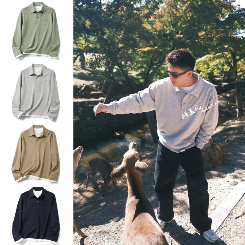 假两件设计！珠地棉网眼透气春季高端宽松舒适百搭男士长袖POLO衫