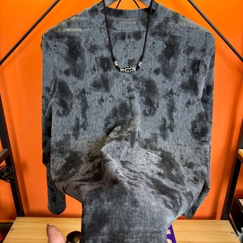 2025时尚新款时尚卫衣T恤百搭渐变套头圆领长袖休闲复古上衣内搭