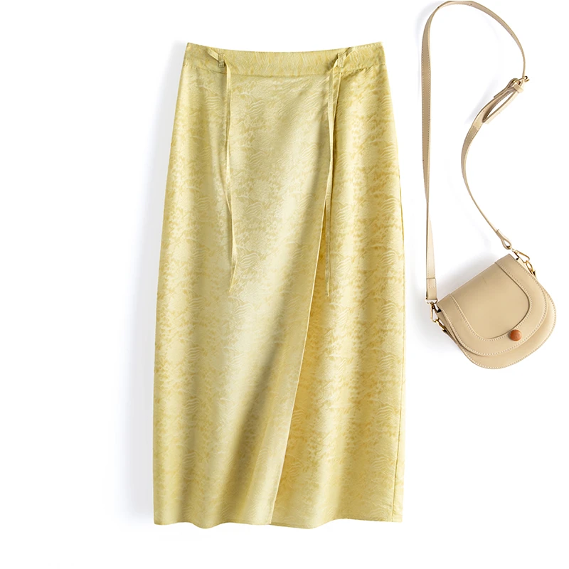 墨枝 百搭时尚提花桑波缎半身裙P900A004