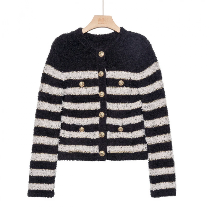 小香风针织条纹外套MF2301B