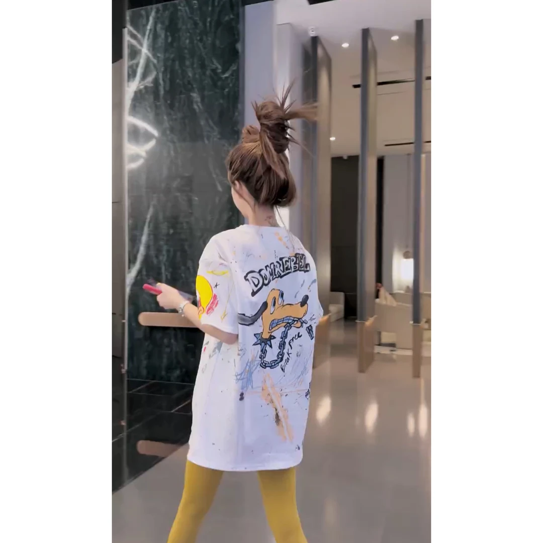 卡通涂鸦印花短袖t恤宽松百搭减龄街头时尚休闲上衣