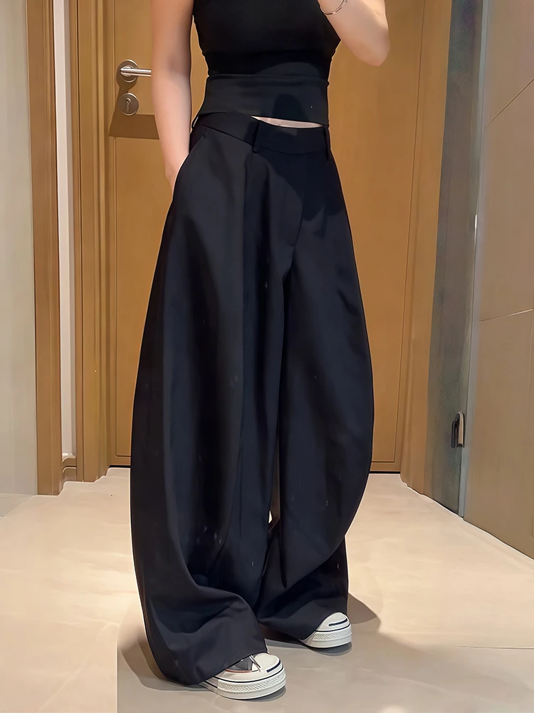 黑色宽松阔腿弯刀西装裤女2025年秋季新款高腰显瘦休闲大码拖地裤