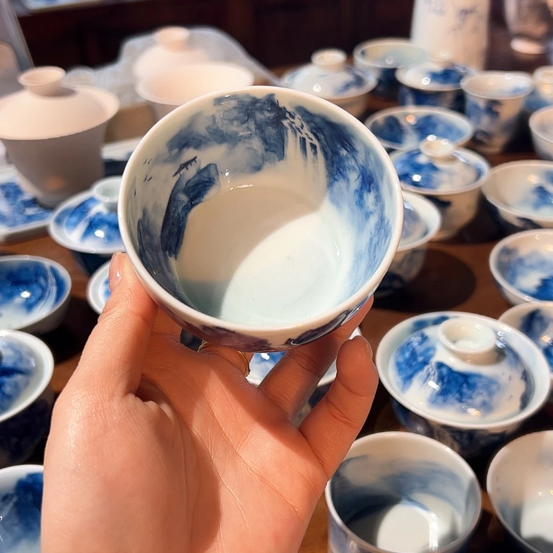 杯柳*芳青花手绘山水主人杯