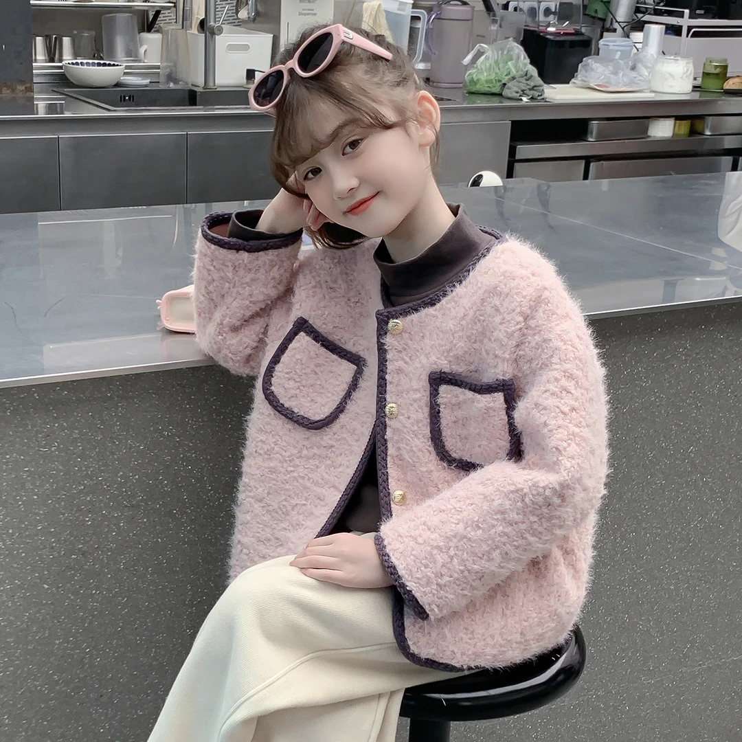 女童外套秋冬款2025新款儿童洋气时髦小香风加厚呢子大衣女孩冬装