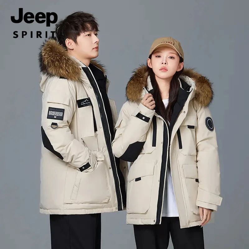 JEEPSPIRIT吉普鹅绒服大毛领款男女同款时尚户外加厚百搭舒适潮流