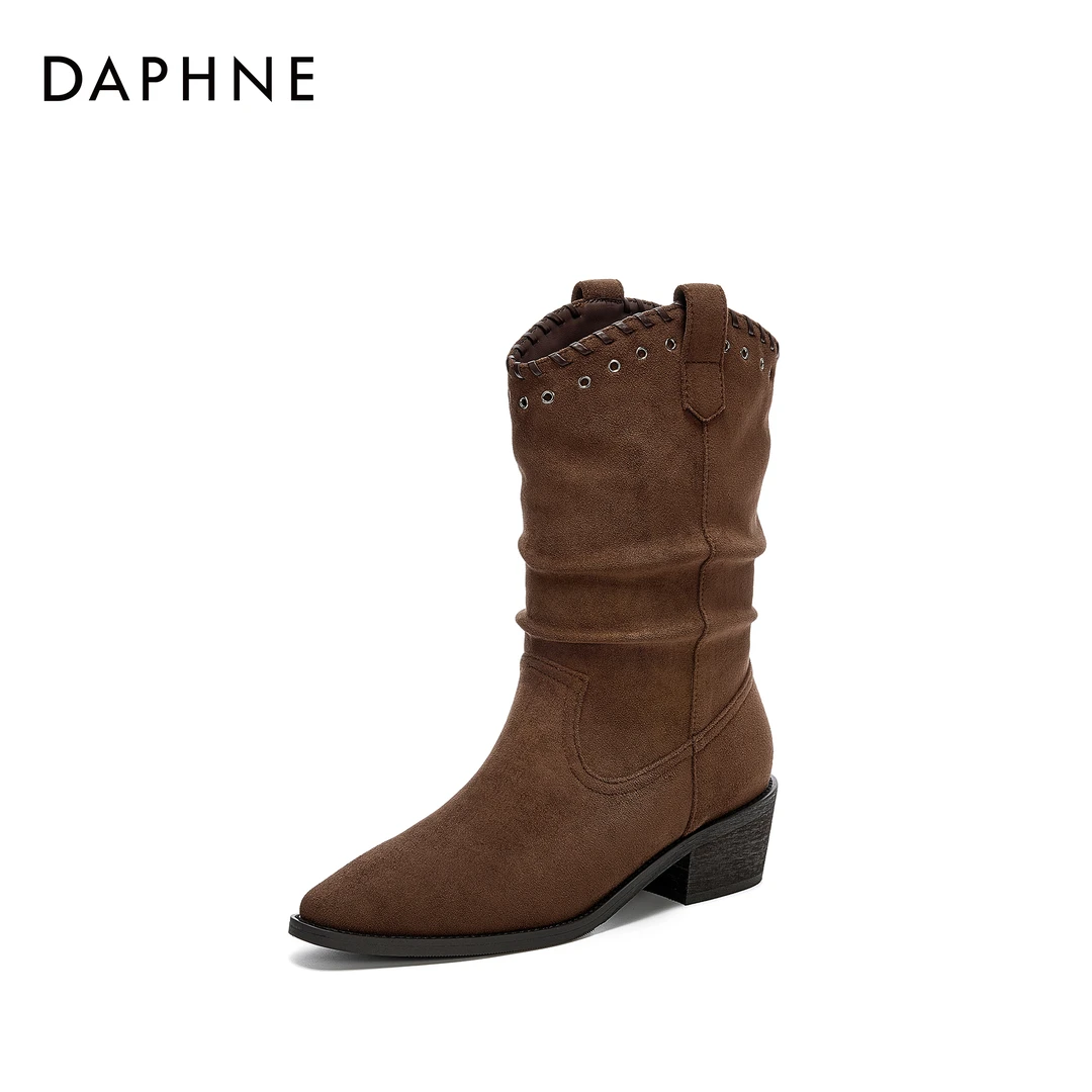 达芙妮新款秋冬氛围感长靴不累脚穿搭时尚百搭粗跟尖头筒靴时装靴