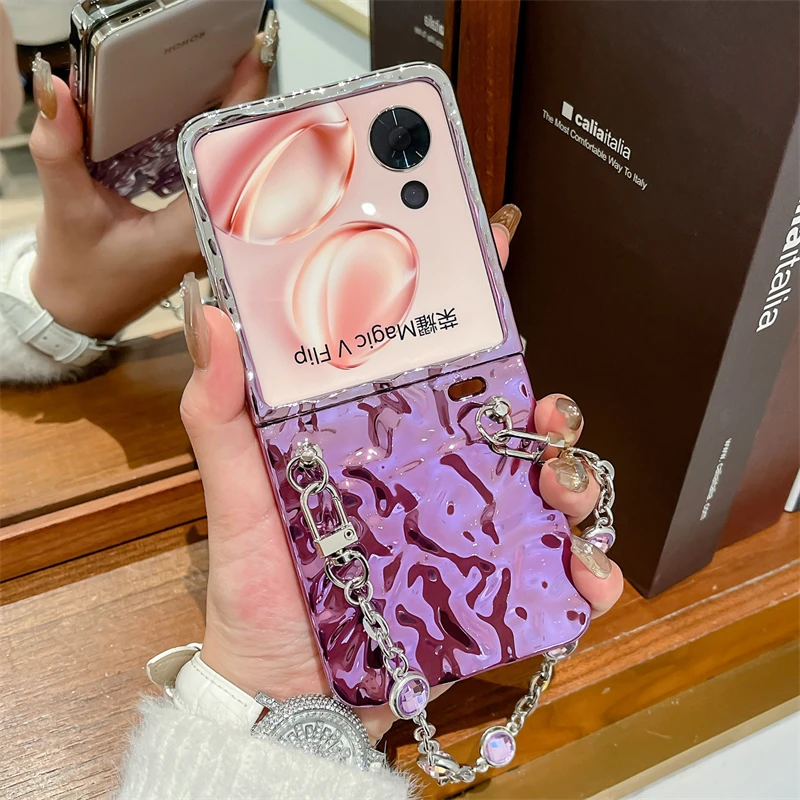 适用于荣耀MagicVFlip手机壳电镀水波纹折叠屏螺丝手链女款保护套