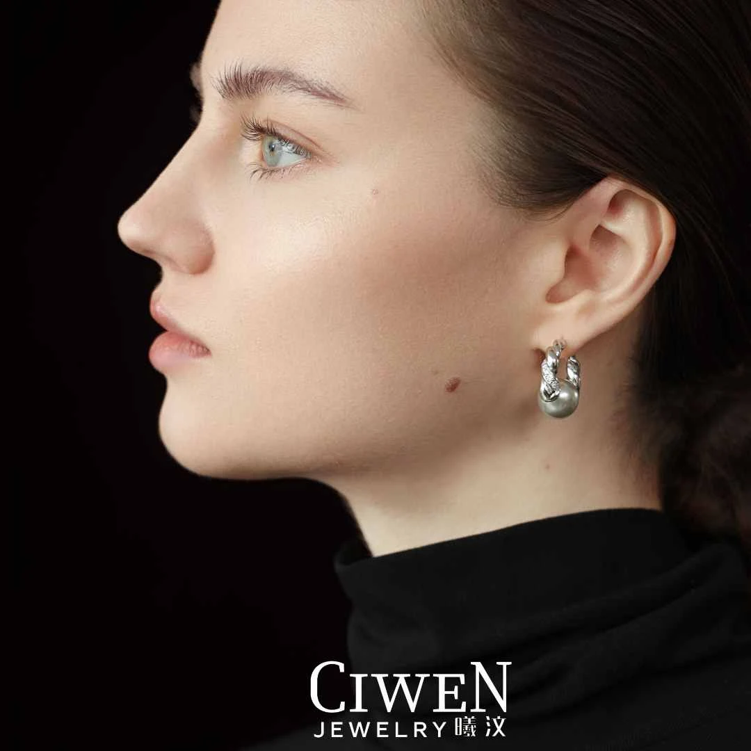 曦与汶 铜合金耳饰 时尚 珠珠 灰色 12mm 日常 百搭简约 耳钉