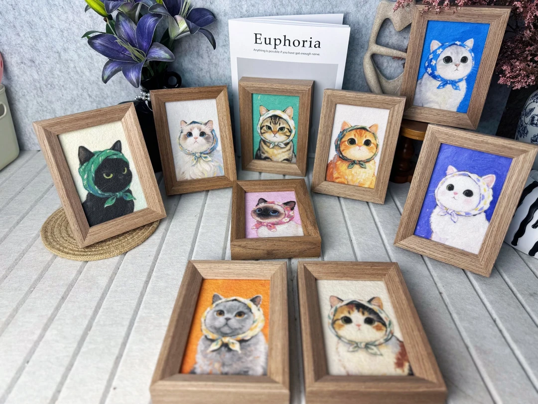 金亭沙画【猫咪肖像】装饰画电视柜摆画创意设计装饰画摆台艺术风