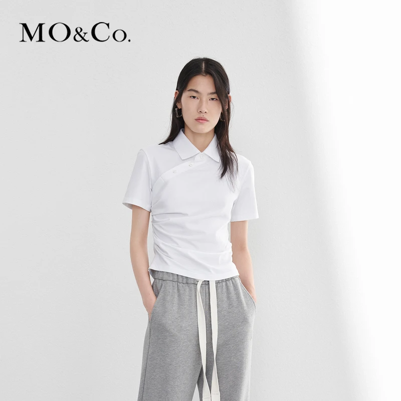 MOCO时尚新中式斜襟捏褶收腰短款上衣设计感小众MBC1TOP018