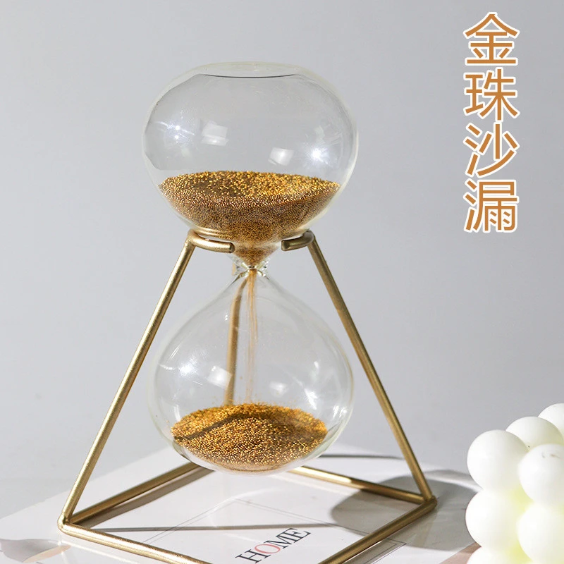 创意金珠沙漏17cm配金属支架简约家居办公室装饰品摆件生日送朋友
