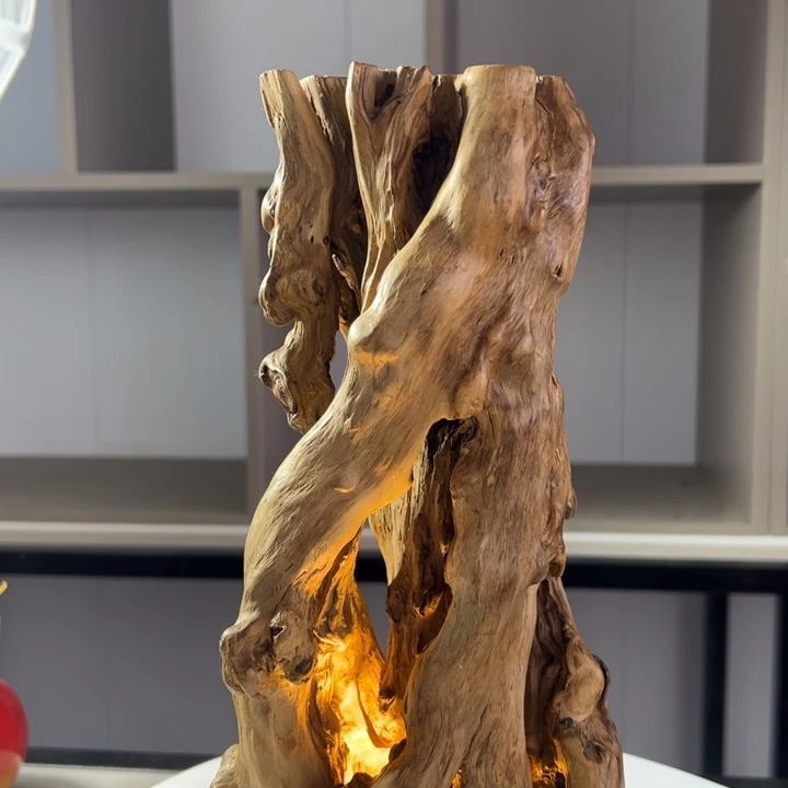 木石榴木镂空树灯摆件