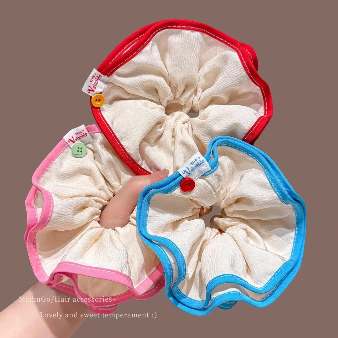 多巴胺花边纽扣多层大肠发圈女低马尾扎秋冬发绳可爱丸子绳发饰夏