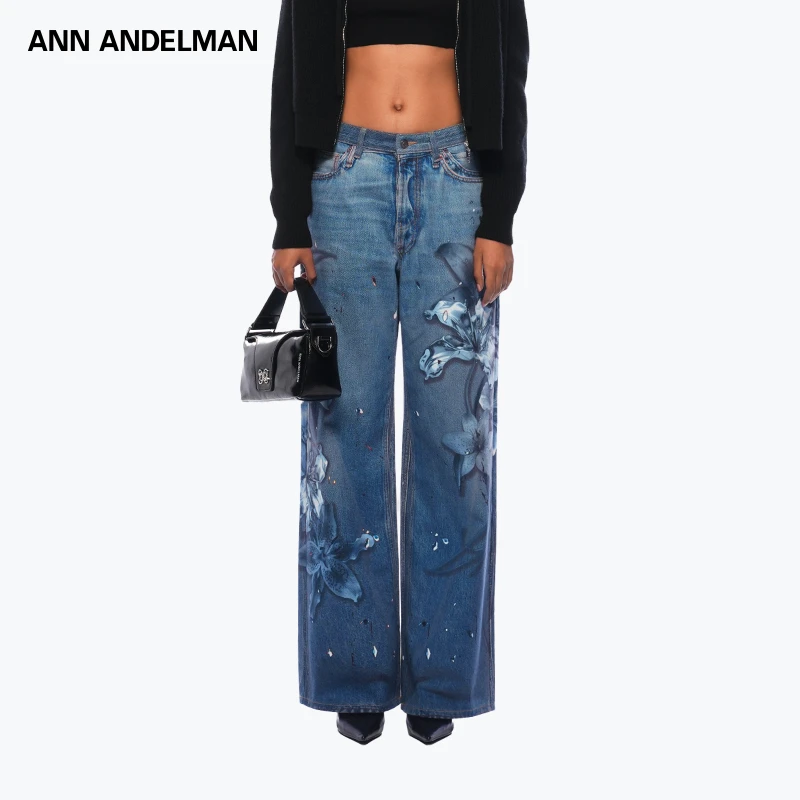 【腻腻同款】ANN ANDELMAN 男女同款气质穿搭花卉牛仔裤阔腿宽松
