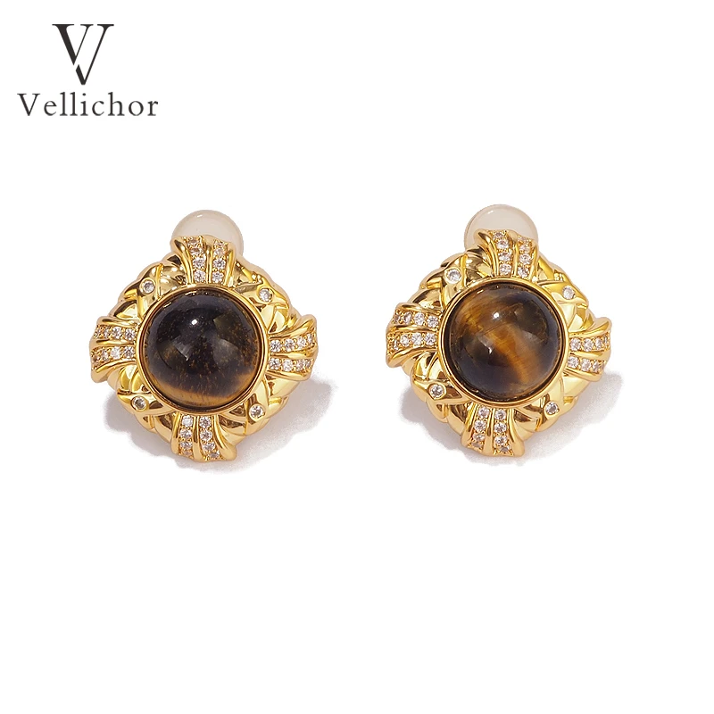 铜合金耳饰 秋冬虎眼方形耳钉氛围感韩系气质精致耳饰