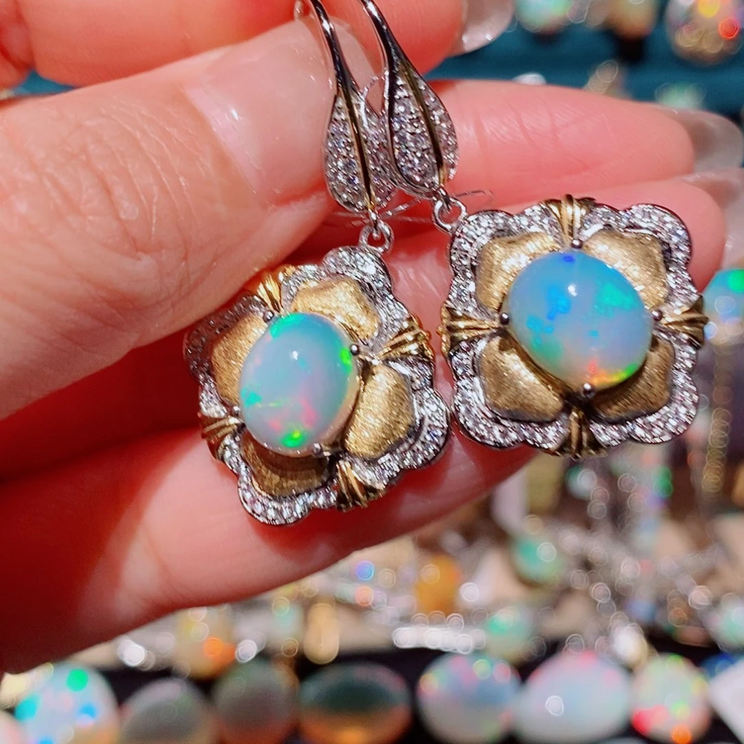 欧泊银S925镶嵌耳饰