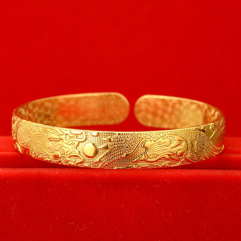 古法民族风吉祥祥瑞龙飞凤舞开口手镯