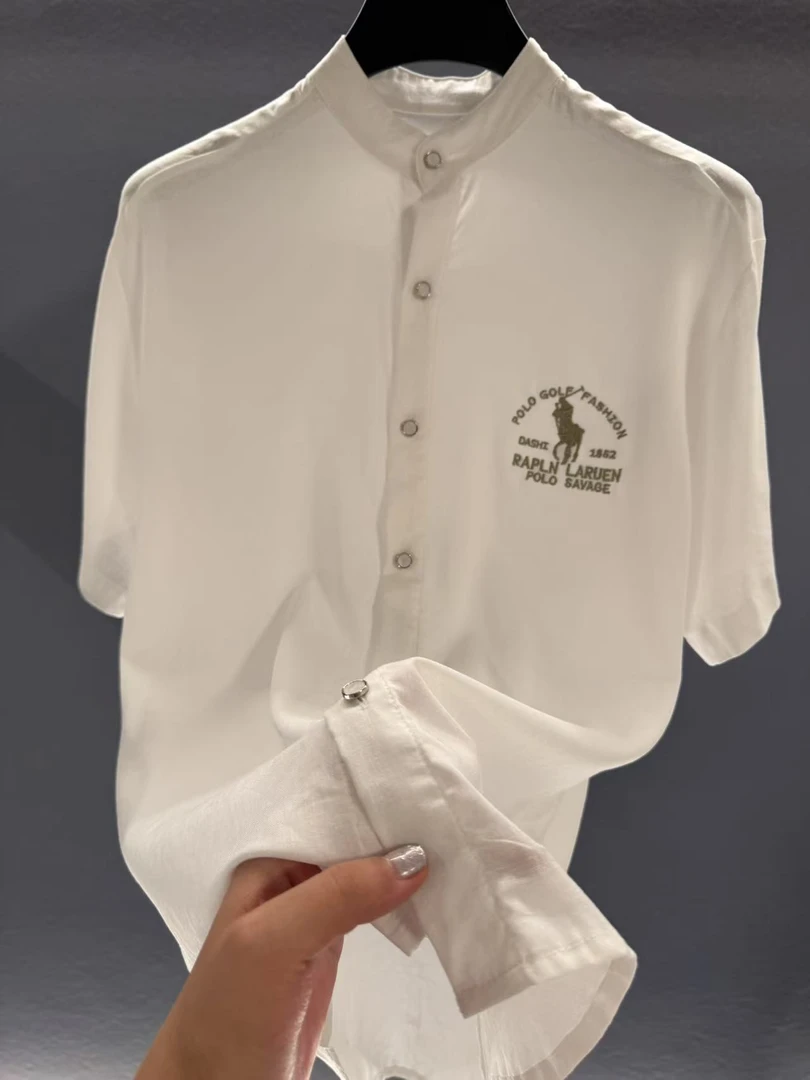 25年夏季新品白色LF家佛系短袖男装欧美风衬衫#6018