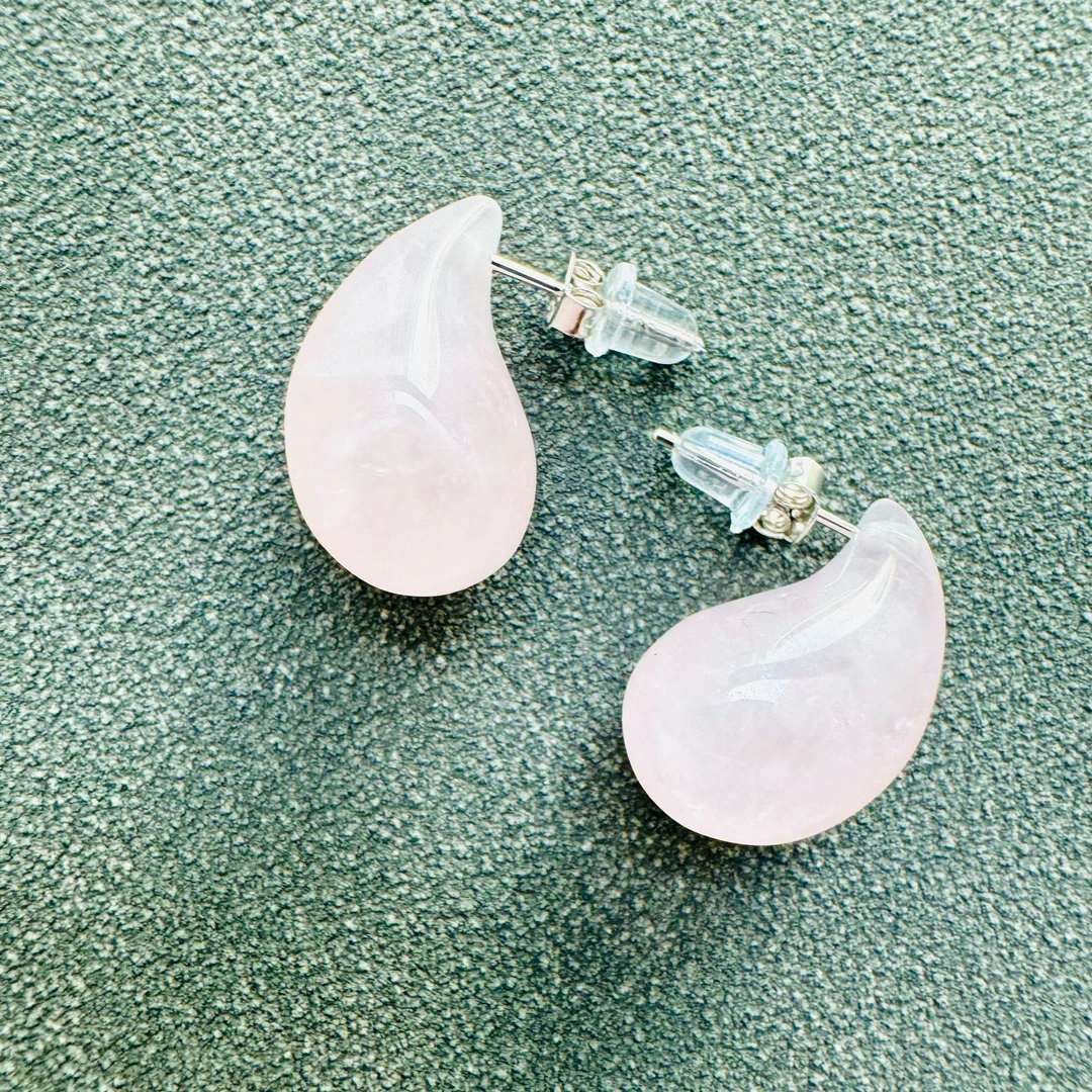 铜合金仿水晶耳饰 时尚个性复古简约水滴形粉色925银针耳钉