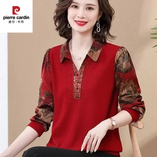皮尔卡丹中年妈妈衬衫上衣气质洋派春装新款中老年女春秋季恤长袖