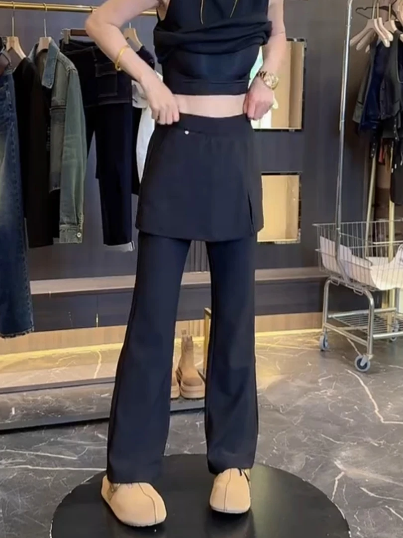 2025秋季新款纯色简约窄版微喇裤子大码女装高腰显瘦弹力休闲裤裙