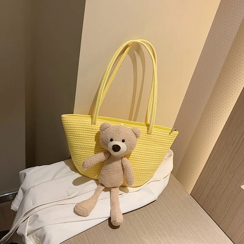 小熊  黄色 帆布包便携上班小号  静态模型