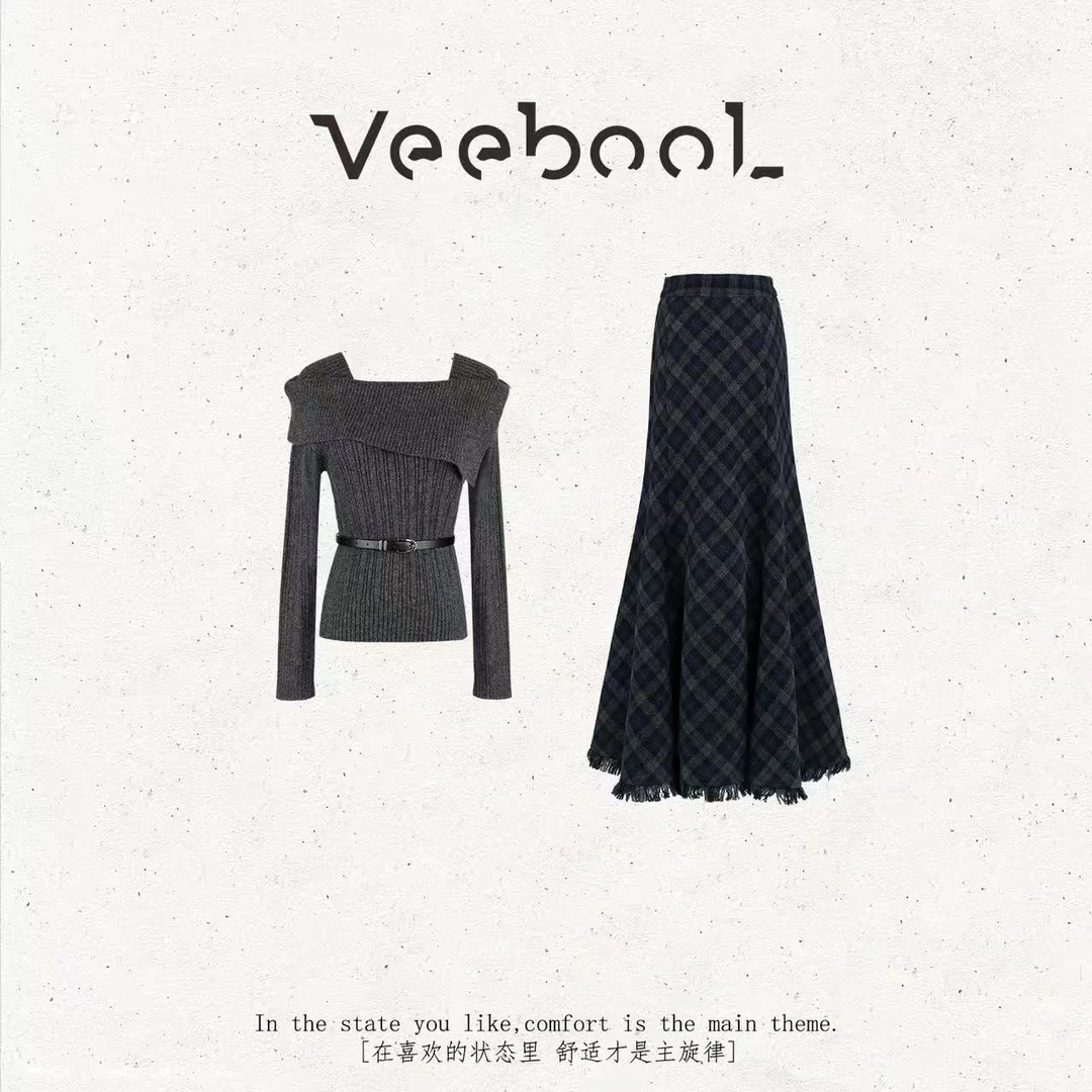 薇宝儿Veebool【素雅藏诗】冬季法式复古小香风显瘦高级感时尚套装