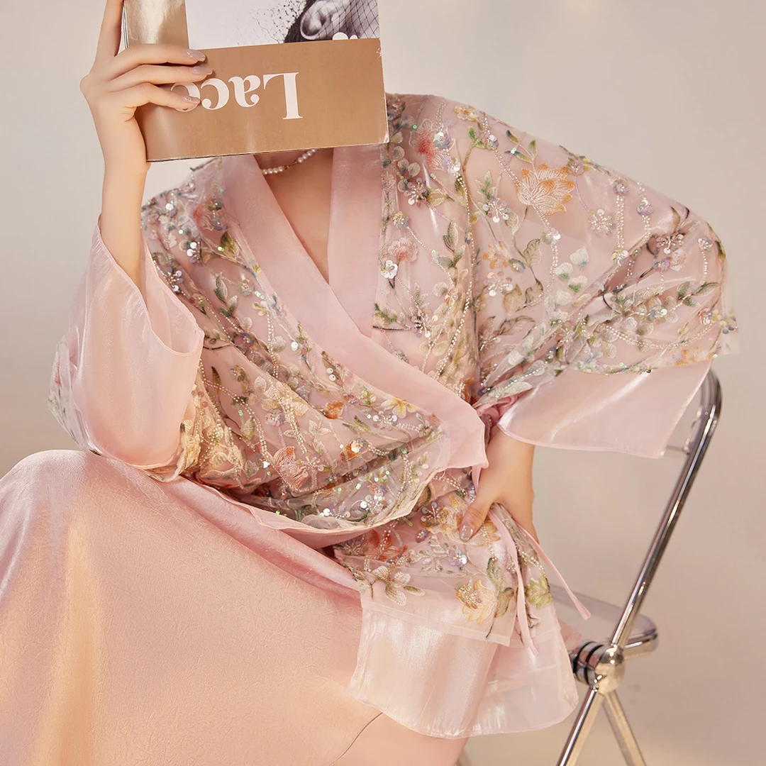 新款新中式国风珠片刺绣重工亮片薄外套轻奢名媛气质上衣女 M4105