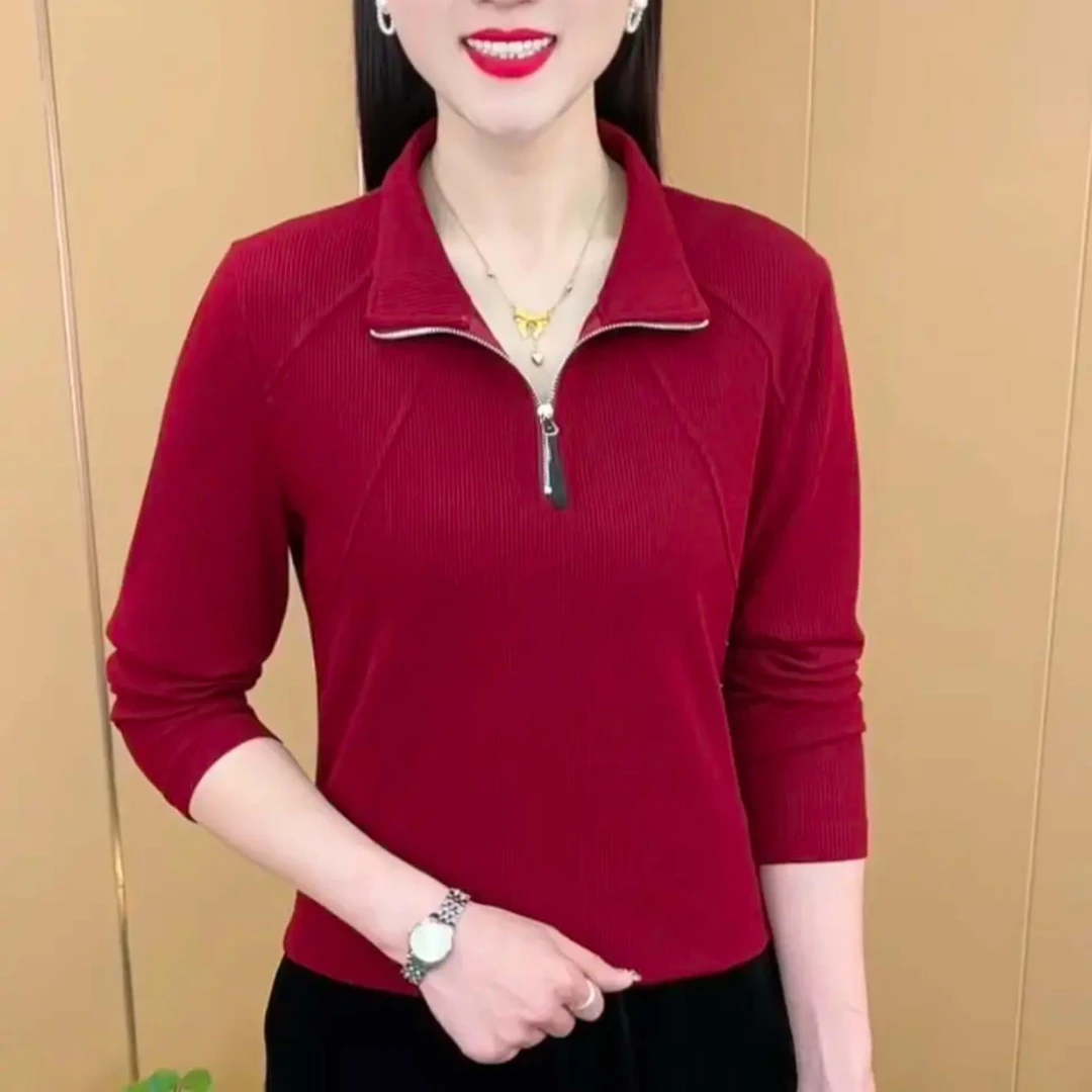 气质妈妈简约立领长袖上衣女2025春季新款时尚通勤个性显瘦长袖女