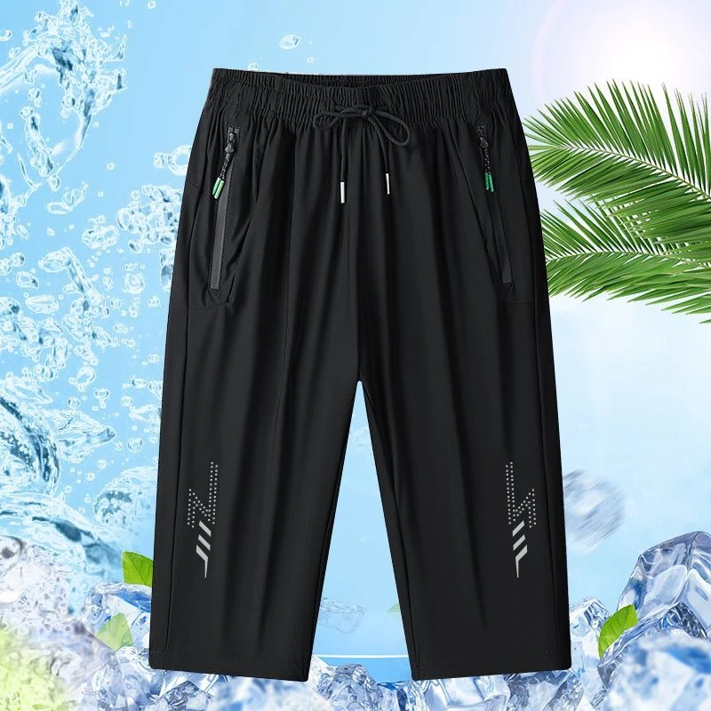 夏季薄款冰丝六分裤中老年男士宽松休闲中裤运动跑步直筒短裤男