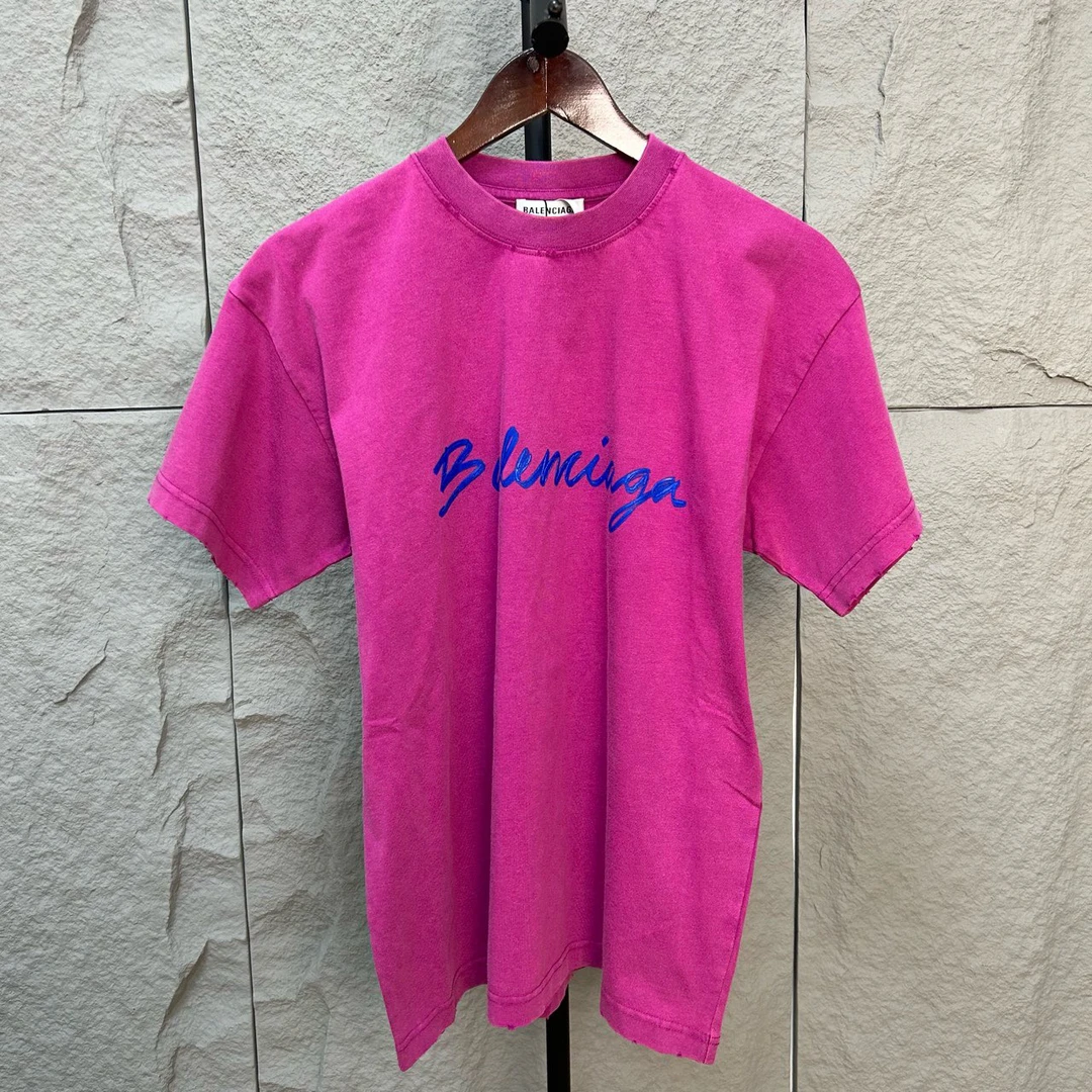 全新未使用 Balenciaga/巴黎世家 粉紫色做旧短袖 XS码 ys001833