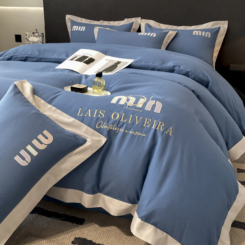 高级感轻奢简约全棉刺绣四件套四季通用被套床单被罩裸睡床上用品