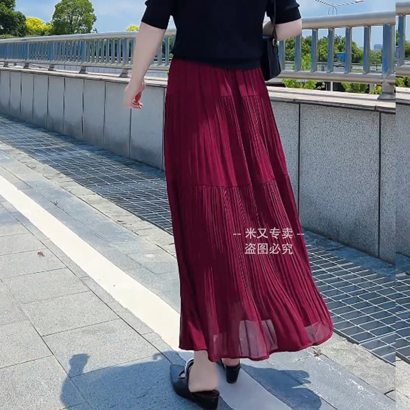 （薄款雪纺）2025年夏季高端百褶裙半身裙女夏季气质中长款A字伞裙