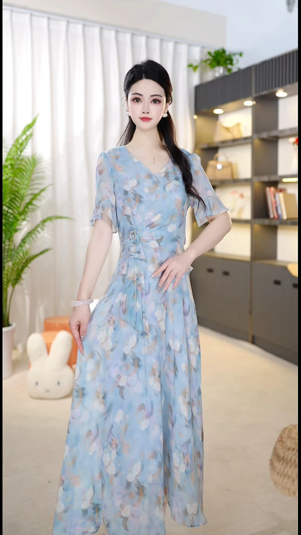 <0A139>2025年夏季新款时尚气质优雅连衣裙中式减龄气质连衣裙