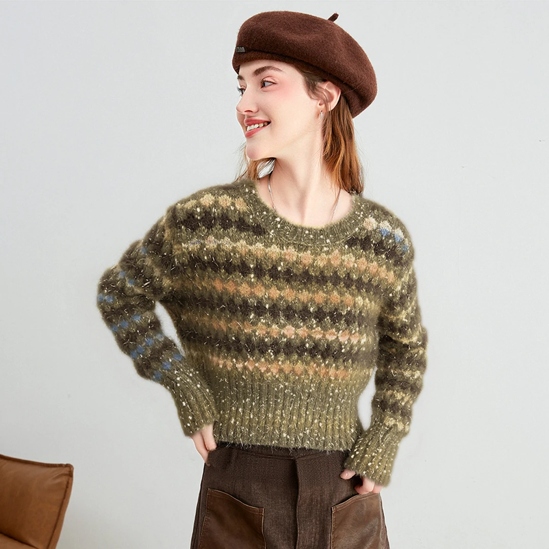 高级时髦设计感软糯糯巨好看毛针织衫独特条纹上衣女2025秋冬新款