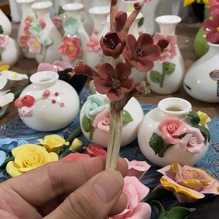 瓷片纯手工陶瓷花摆件瑕
