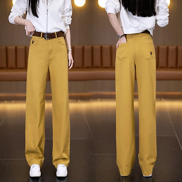 春秋流行窄版新款阔腿牛仔裤女2025年高腰显瘦夏季垂感刺绣直筒裤