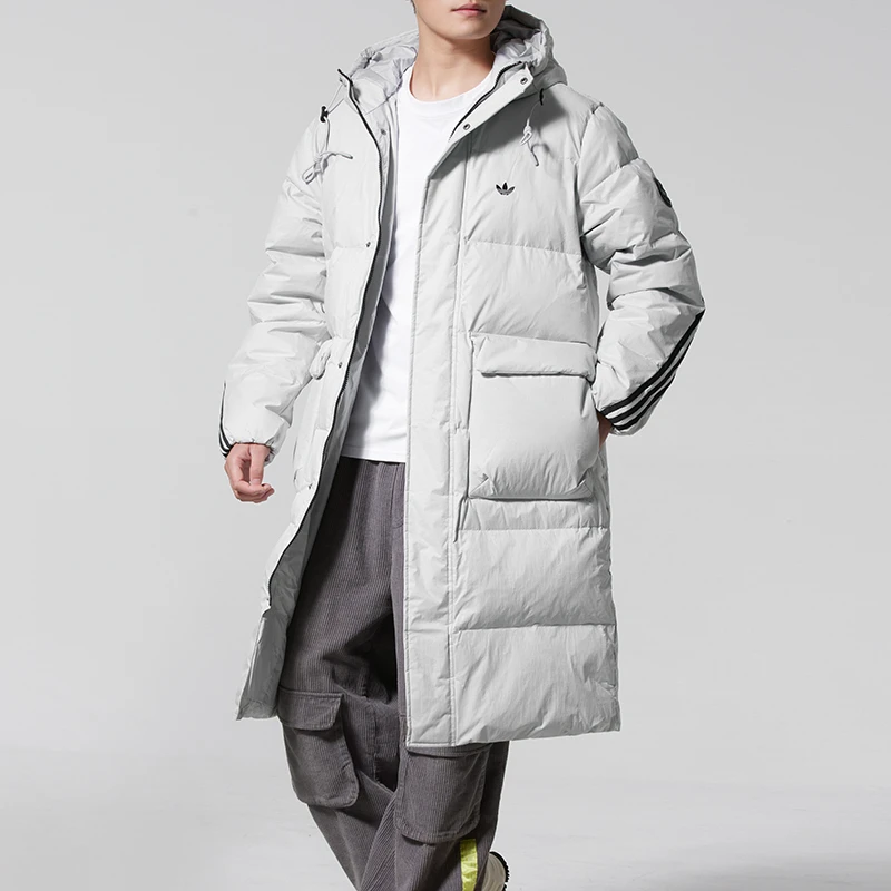 阿迪达斯三叶草长款连帽羽绒服男女装冬季休闲户外保暖外套KC2566