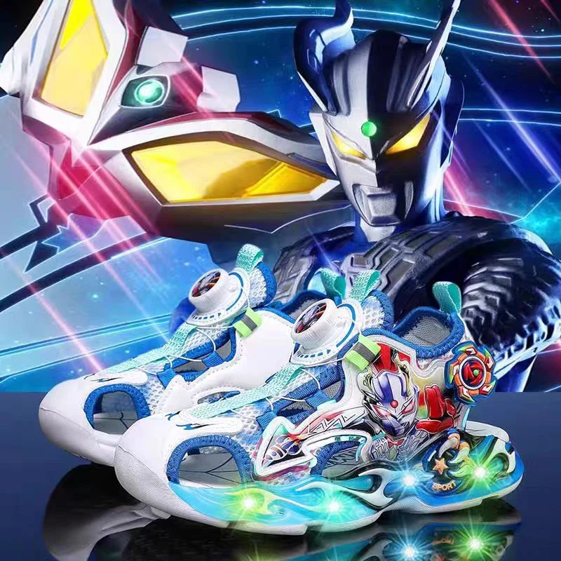 ABC奥特曼赛罗男童包头凉鞋2025夏季新款儿童防滑亮灯软底沙滩鞋