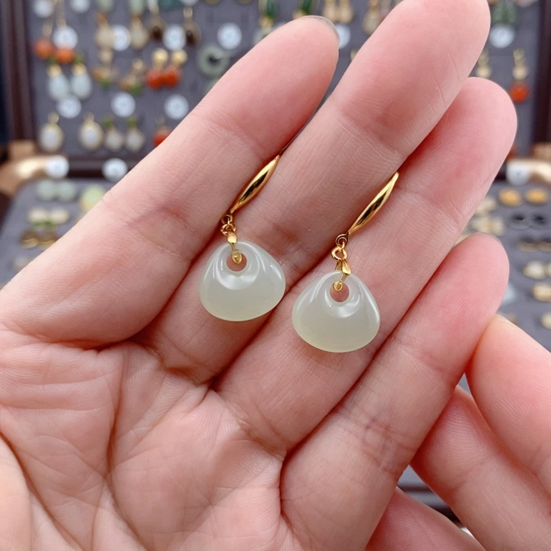 银S925镶嵌和田玉耳饰