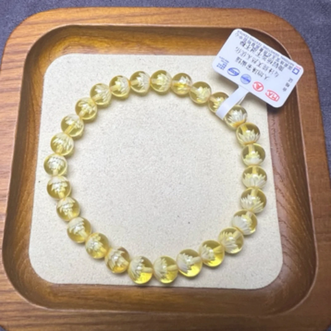 天然无优化金珀阴调莲花精美圆珠小手串